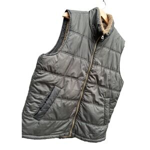 Weatherproof Vintage Mens Olive Green Sherpa Lined Quilted Puffer Vest Large L